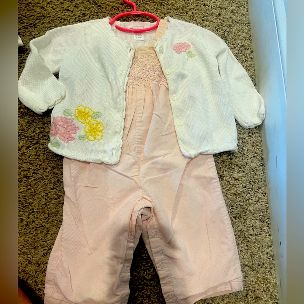 Janie and jack overalls 3-6 mo and sweater 6-12 no